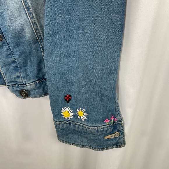 Wrangler Denim Jacket Y2K Womens Med Patches Embroidery Boho Stretch Retro Hippy - Picture 2 of 9